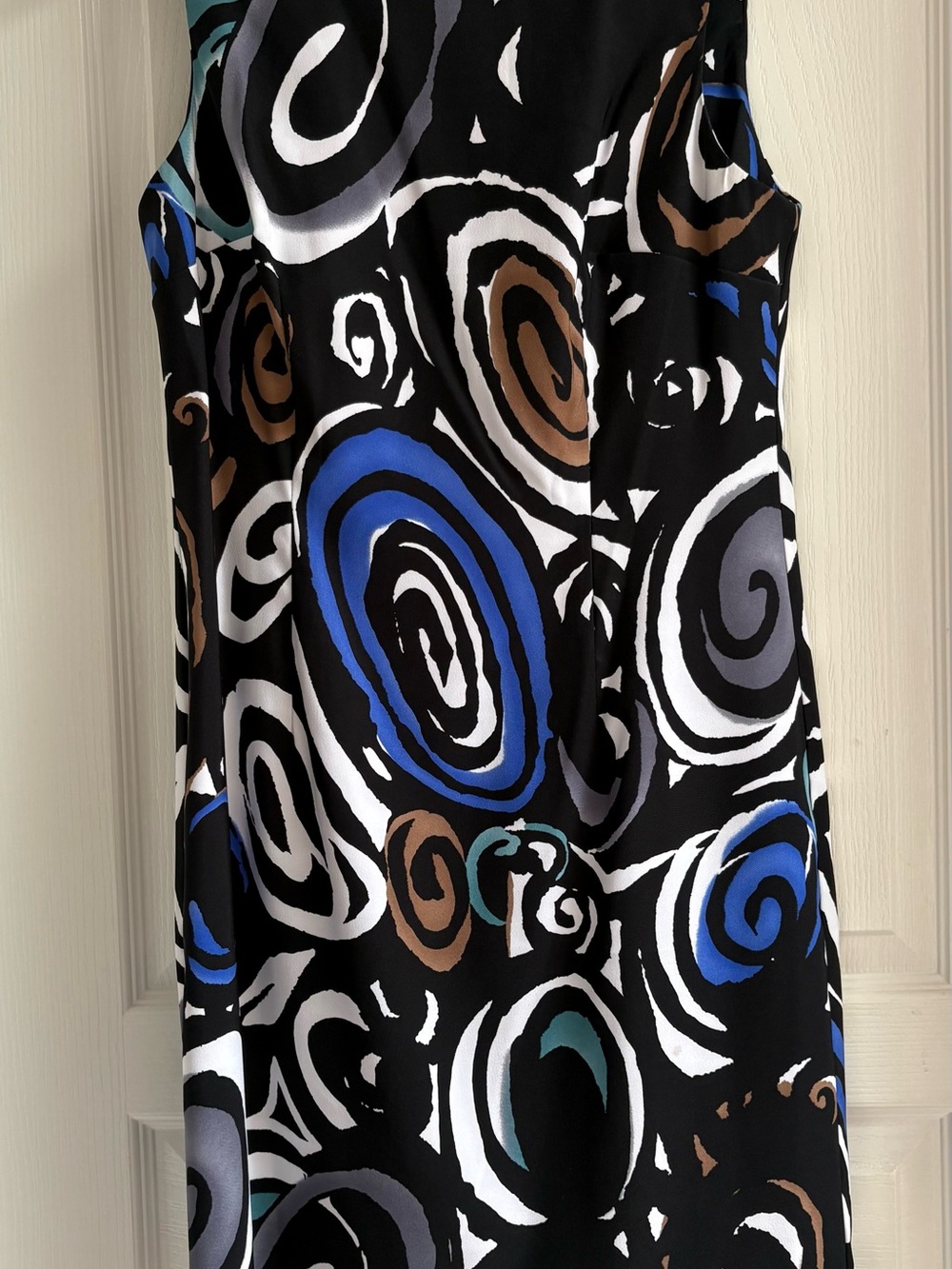 connected apparel Black Dress with White & Brown Abstract Print